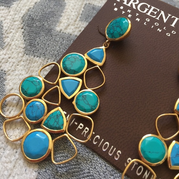 Argento Vivo Turquoise and Gold Earrings - Picture 2 of 8