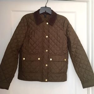J. Crew Quilted Tack Jacket Green Olive Moss Green