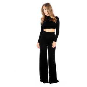 Naked Wardrobe Black Crop Top Pant Set