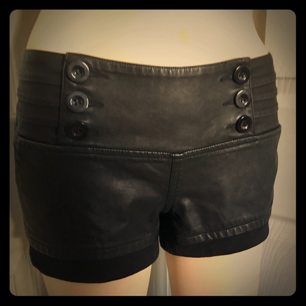 Faux Leather Button Up Shorts