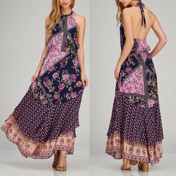Bellanblue Dresses - SHILOH print halter maxi - NAVY MIX Bellanblue Dresses - SHILOH print halter maxi - NAVY MIX