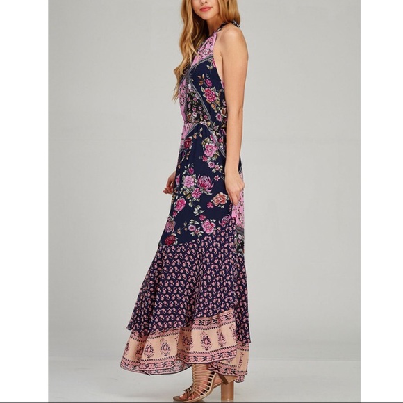 Bellanblue Dresses - SHILOH print halter maxi - NAVY MIX Bellanblue Dresses - SHILOH print halter maxi - NAVY MIX
