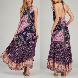 Bellanblue Dresses - SHILOH print halter maxi - NAVY MIX Bellanblue Dresses - SHILOH print halter maxi - NAVY MIX