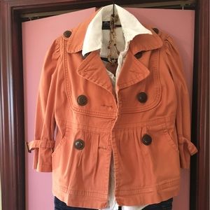 Casual Dark peach jacket w quarter length sleeves.