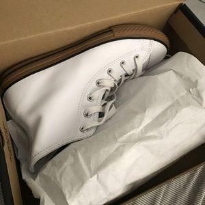 White leather brown bottom Converse