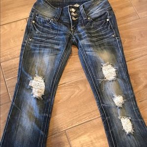 Almost Famous Distressed Jeans Size 0. Mid-Rise