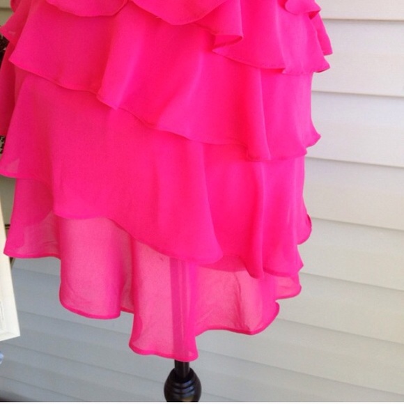 Fuchsia Chiffon Tiered Rosette Dress - Picture 3 of 4
