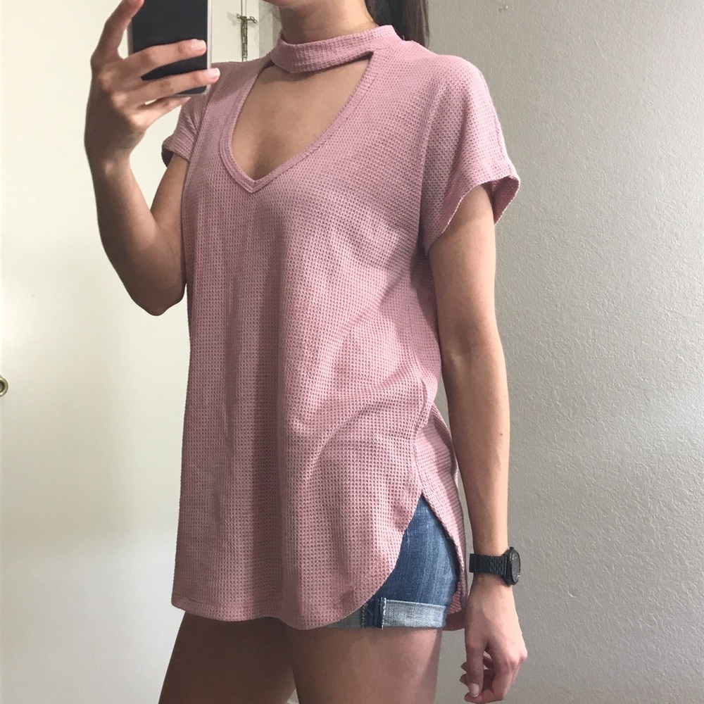 Rose Choker Waffle Knit Top - Picture 6 of 8