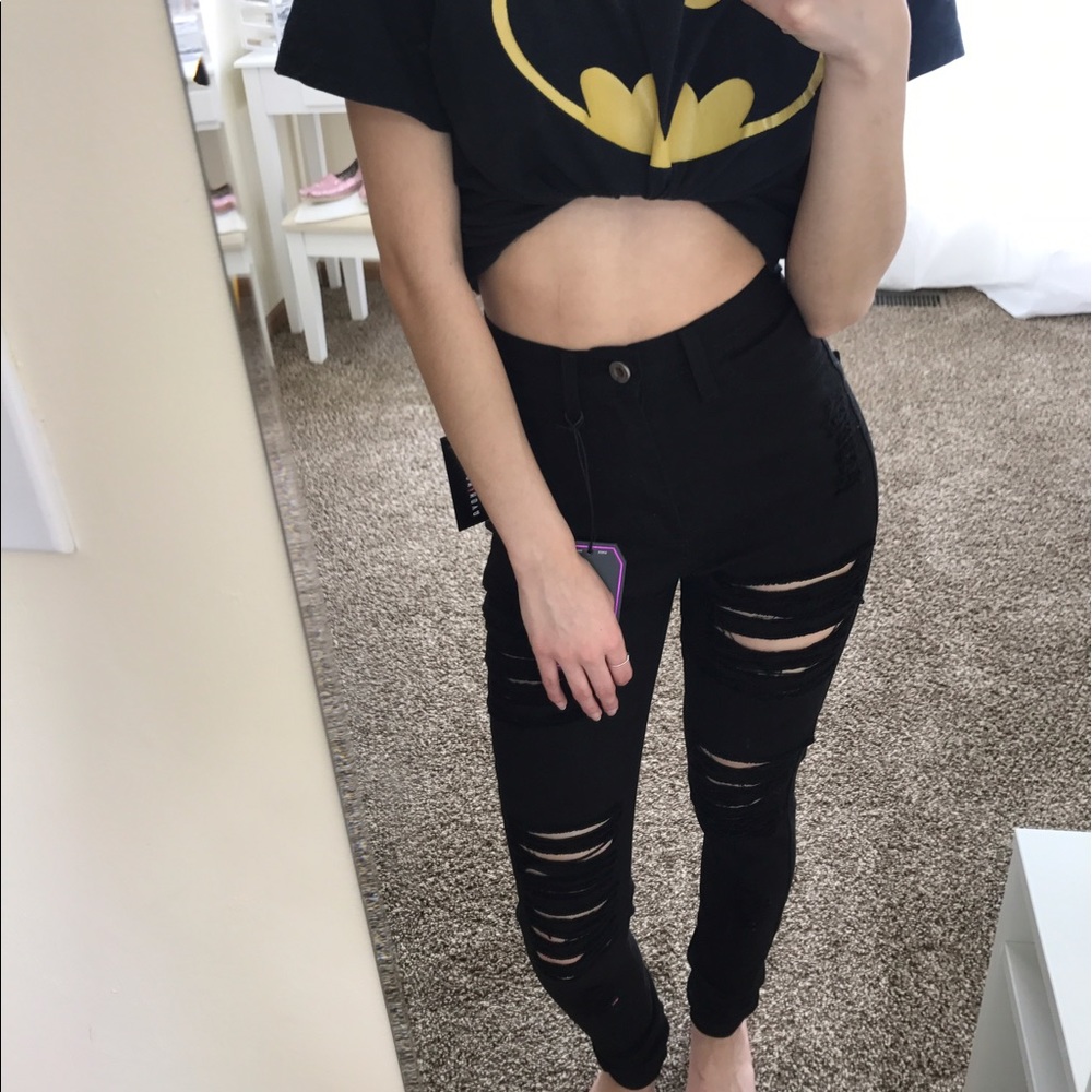 Fashion Nova high waisted black ripped jeans
