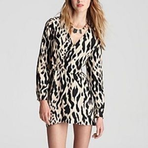 PARKER 100% Silk Leopard Print Wrap Dress