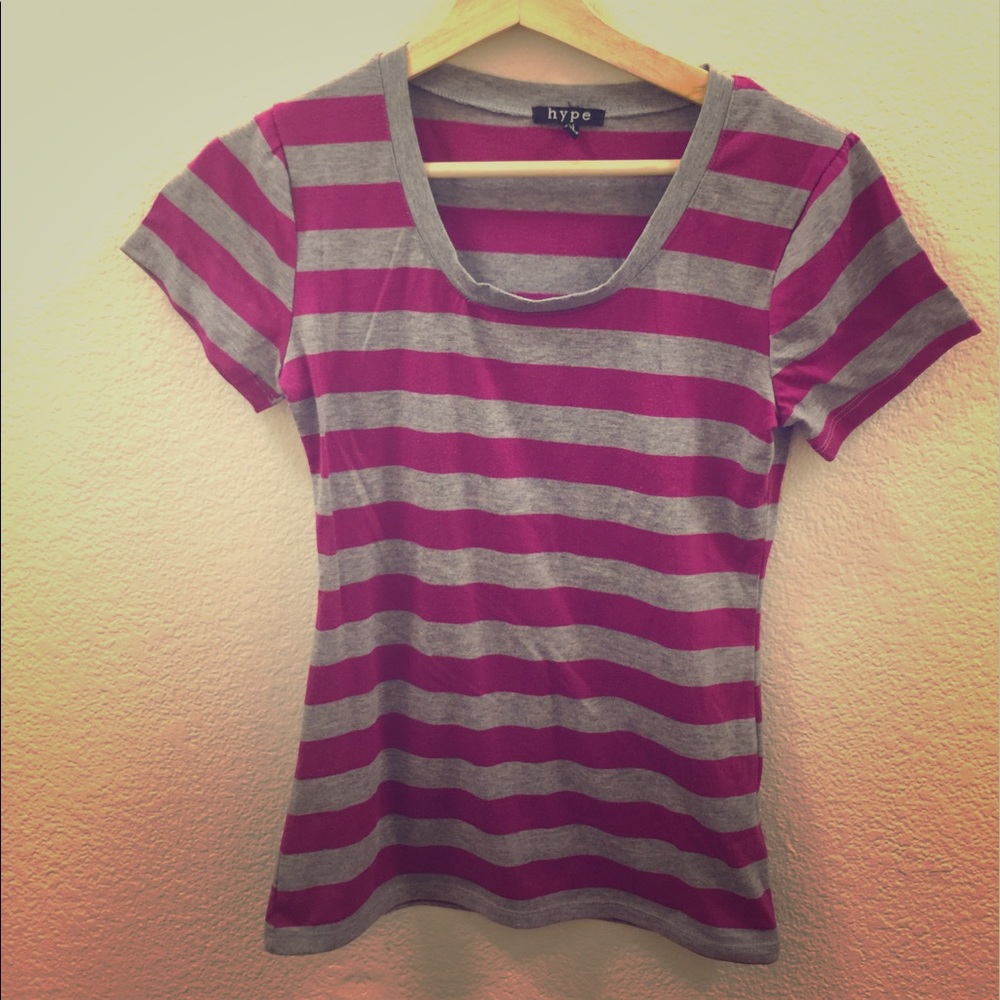 Pink and grey striped t shirt