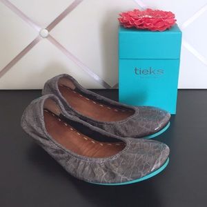 Tieks slate grey croc flats