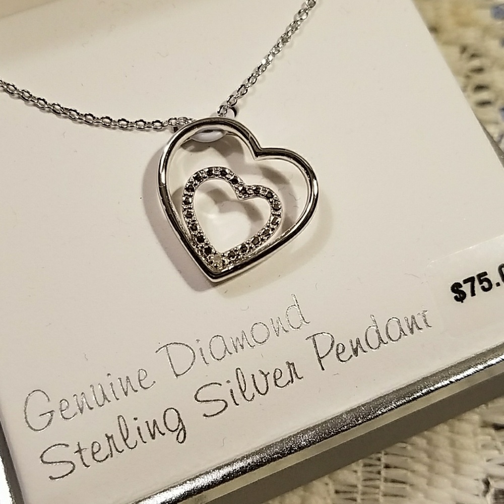 Delicate Diamonds S Silver Double Heart Pendant
