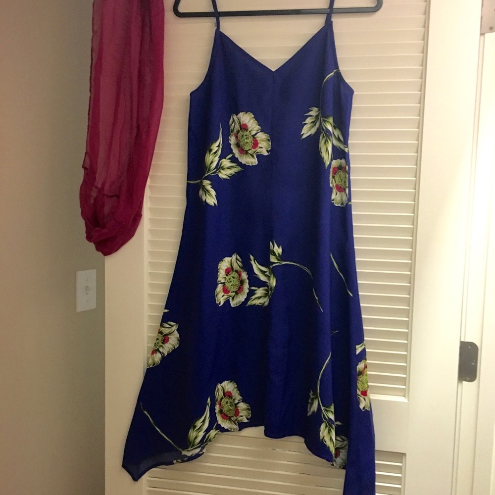 SALE Blue Floral Handkerchief Midi Dress