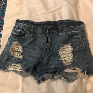 Distressed jean shorts