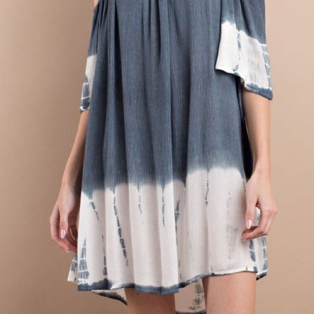 Indigo Tie Dye Cold Shoulder Dress - Picture 4 of 4