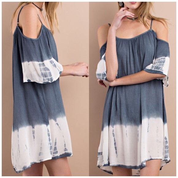 Indigo Tie Dye Cold Shoulder Dress - Picture 2 of 4