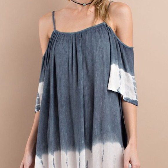 Indigo Tie Dye Cold Shoulder Dress - Picture 3 of 4