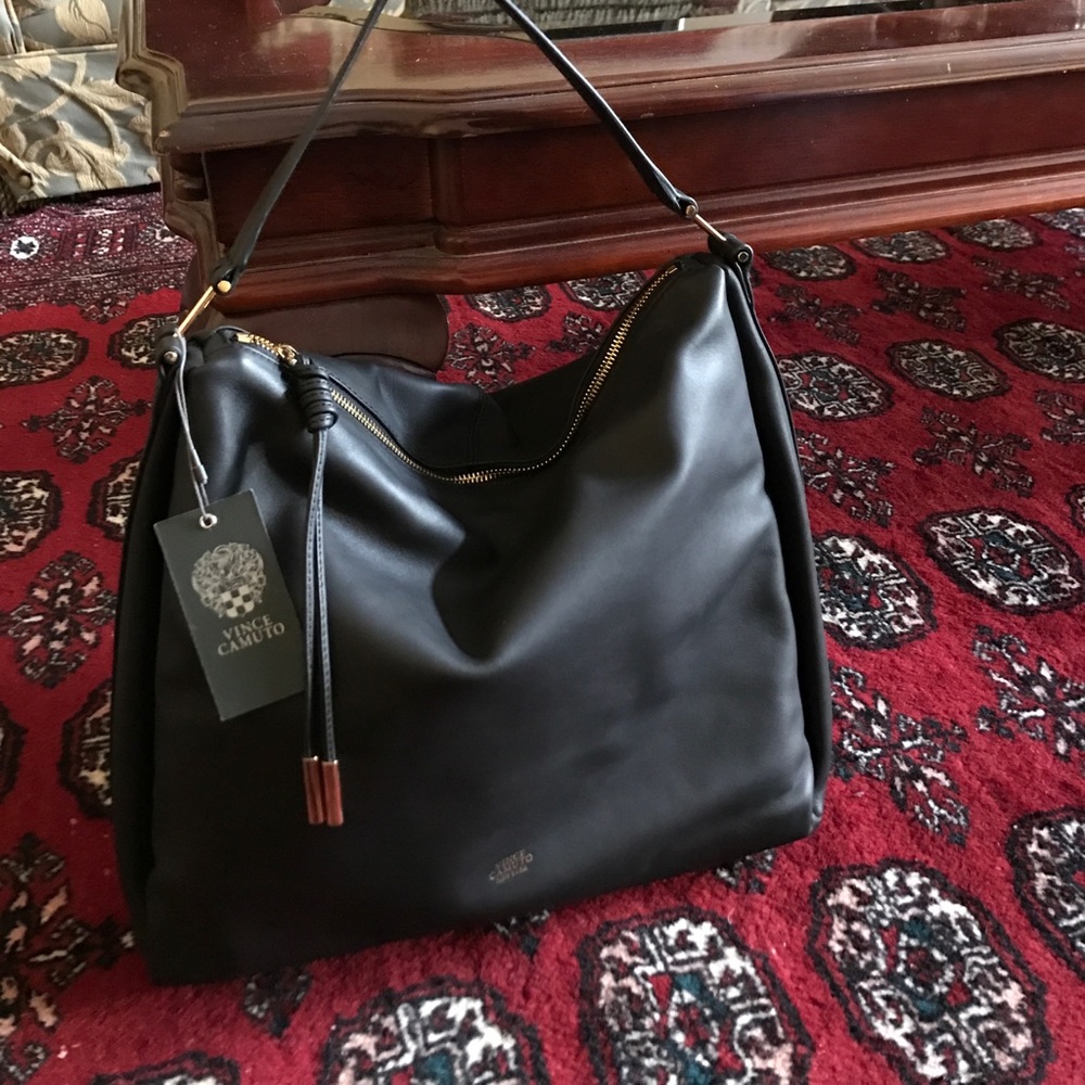 NWT Vince Camuto Black Leather Hobo Bag
