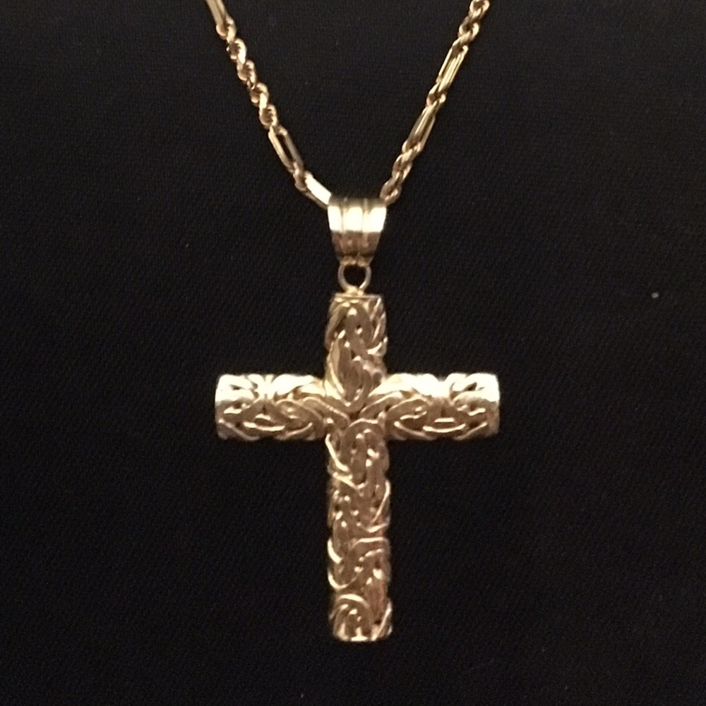 10k gold chain and 14k two tone cross necklace - Picture 4 of 8