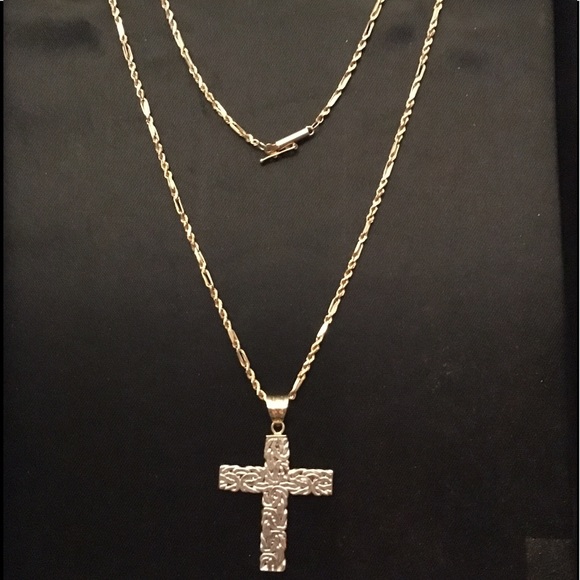 10k gold chain and 14k two tone cross necklace - Picture 2 of 8