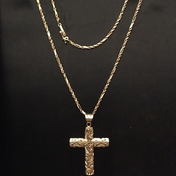 10k gold chain and 14k two tone cross necklace - Picture 3 of 8