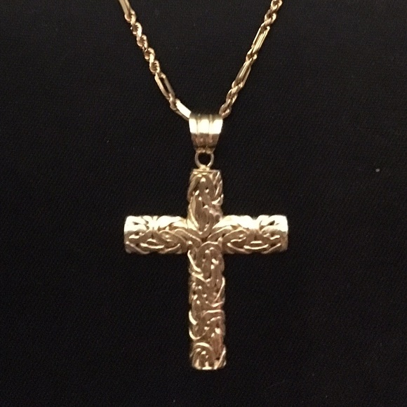10k gold chain and 14k two tone cross necklace - Picture 4 of 8