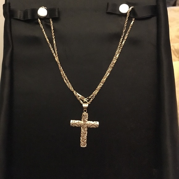 10k gold chain and 14k two tone cross necklace - Picture 6 of 8