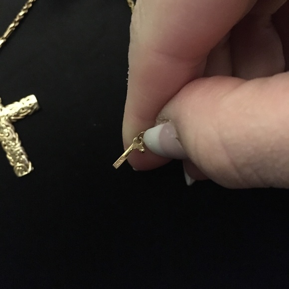 10k gold chain and 14k two tone cross necklace - Picture 7 of 8
