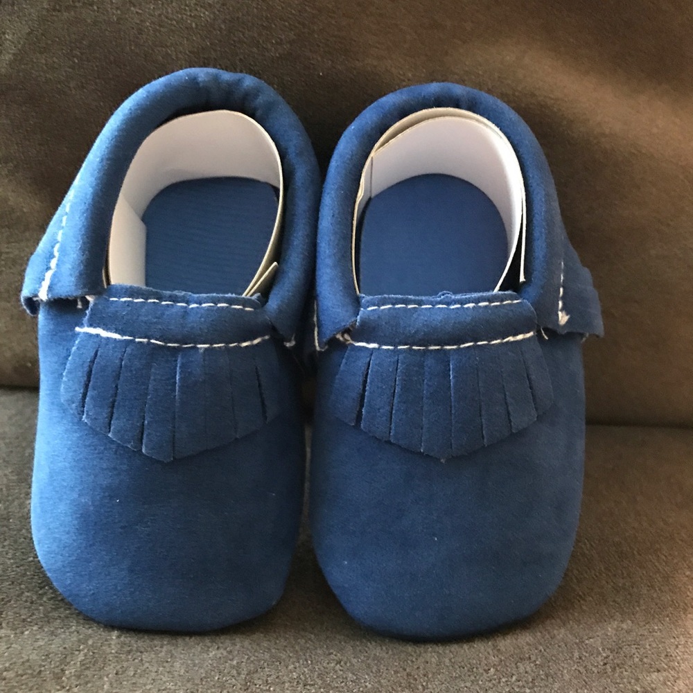 Blue suede Moccasins 0-6 months