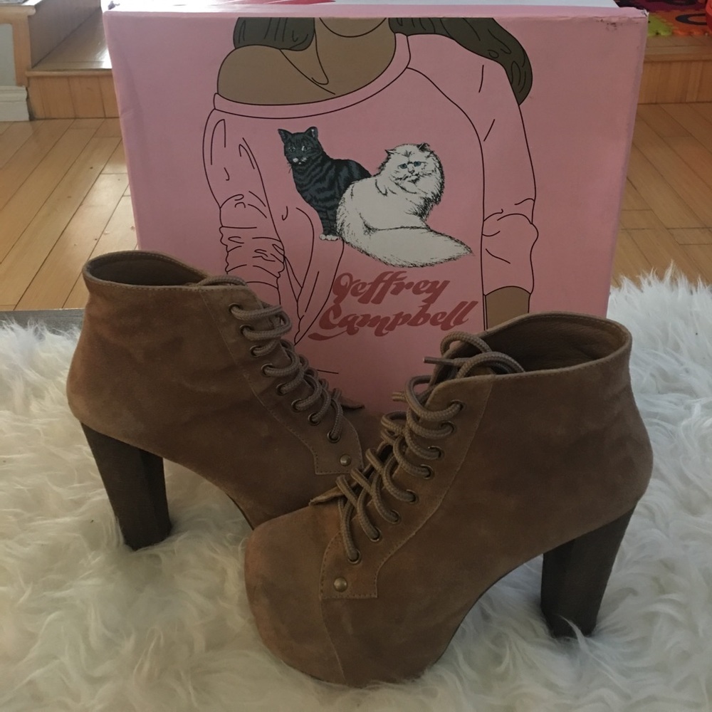 Jeffrey Campbell Taupe suede "Lita" booties