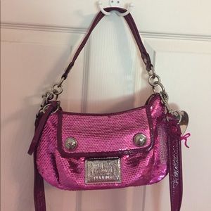 Coach Poppy magenta sequin bag with wristlet
