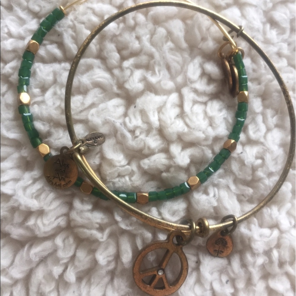 SOLD Green/gold beaded & peace charm bracelets