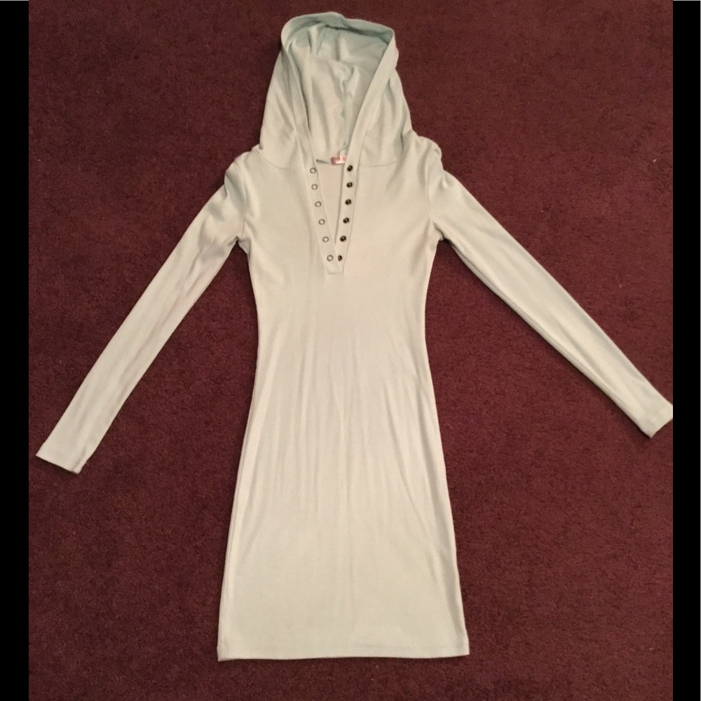 Light Blue Long Sleeve Hooded Dress