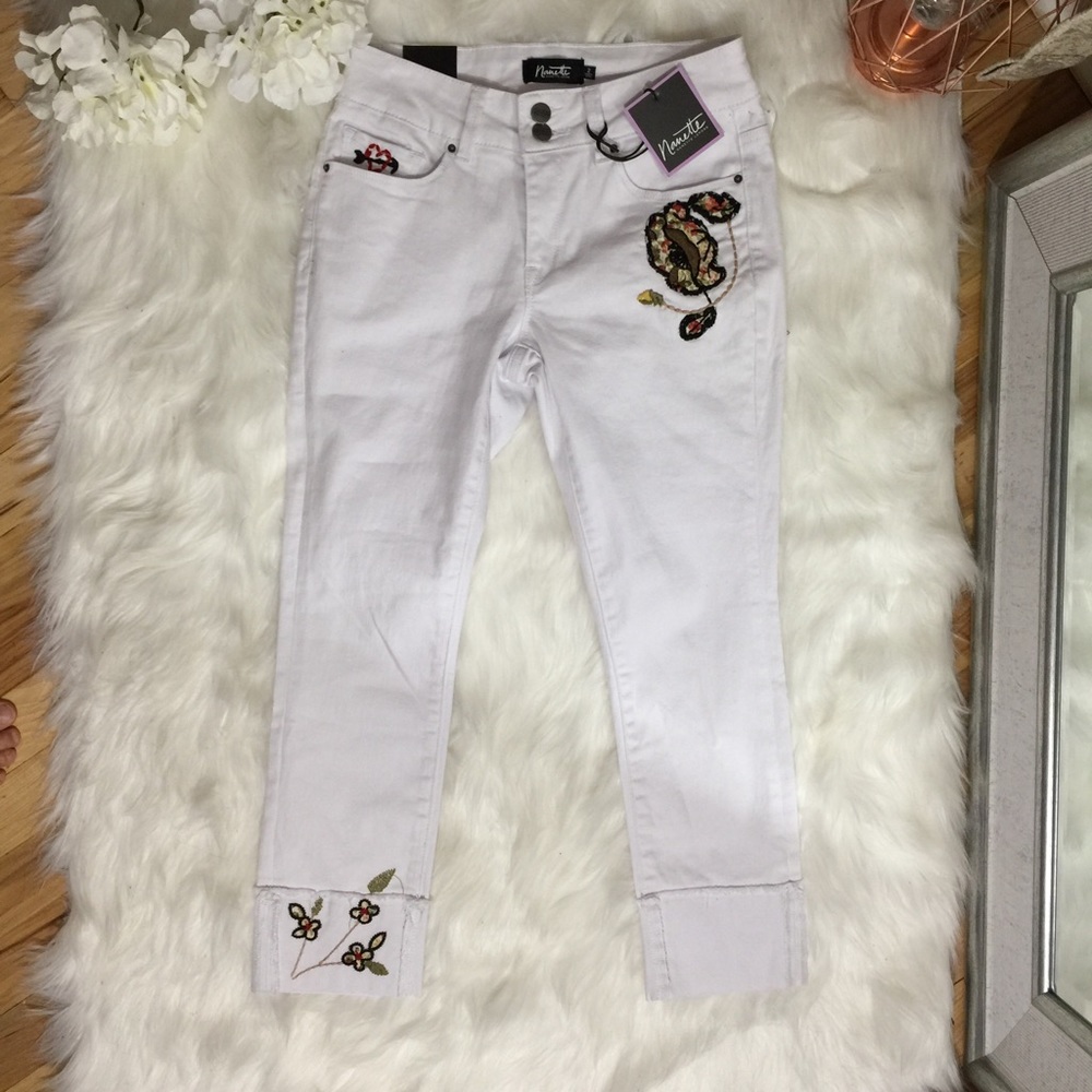 Nanette Lepore Embroidered Cigarette Cropped Jeans