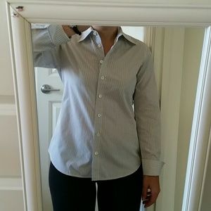 J Crew white and gray striped button up