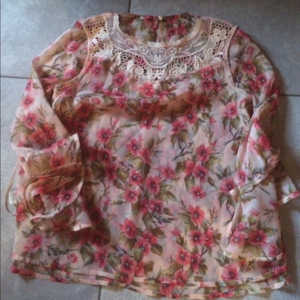 Women's long floral sheer top