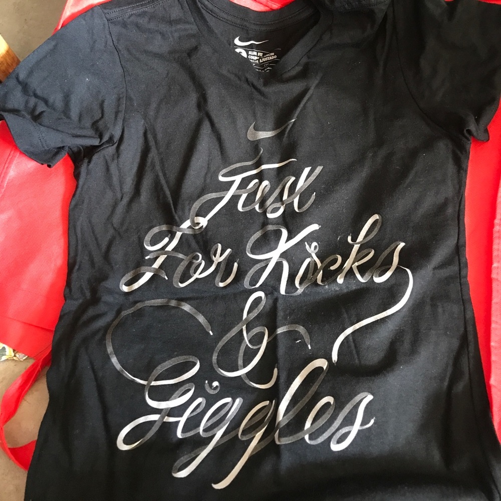 NWOT Nike small shirt "just for kicks & giggles"