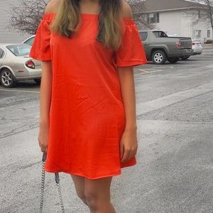 Orange off shoulder dress