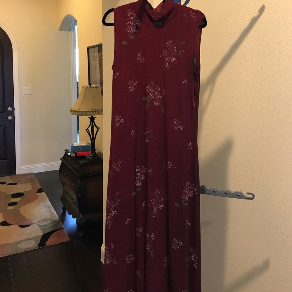 Floral red turtle neck maxi dress