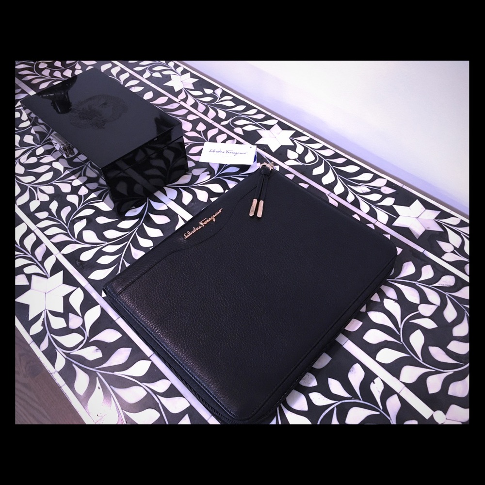 Salvatore Ferragamo Black Leather iPad Case