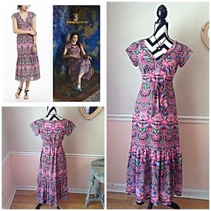 Vanessa Virginia Mural Maxi Cap Sleeve Dress