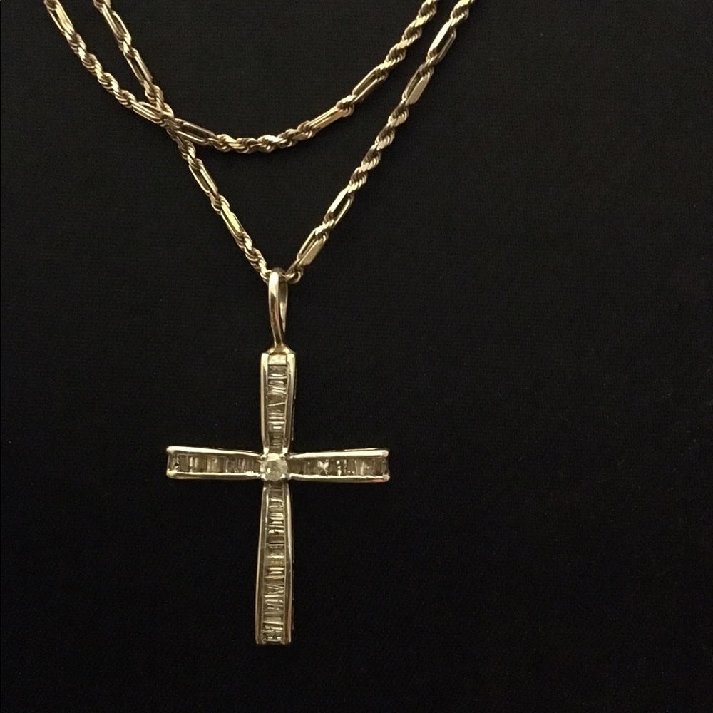 Real gold diamond cross pendant