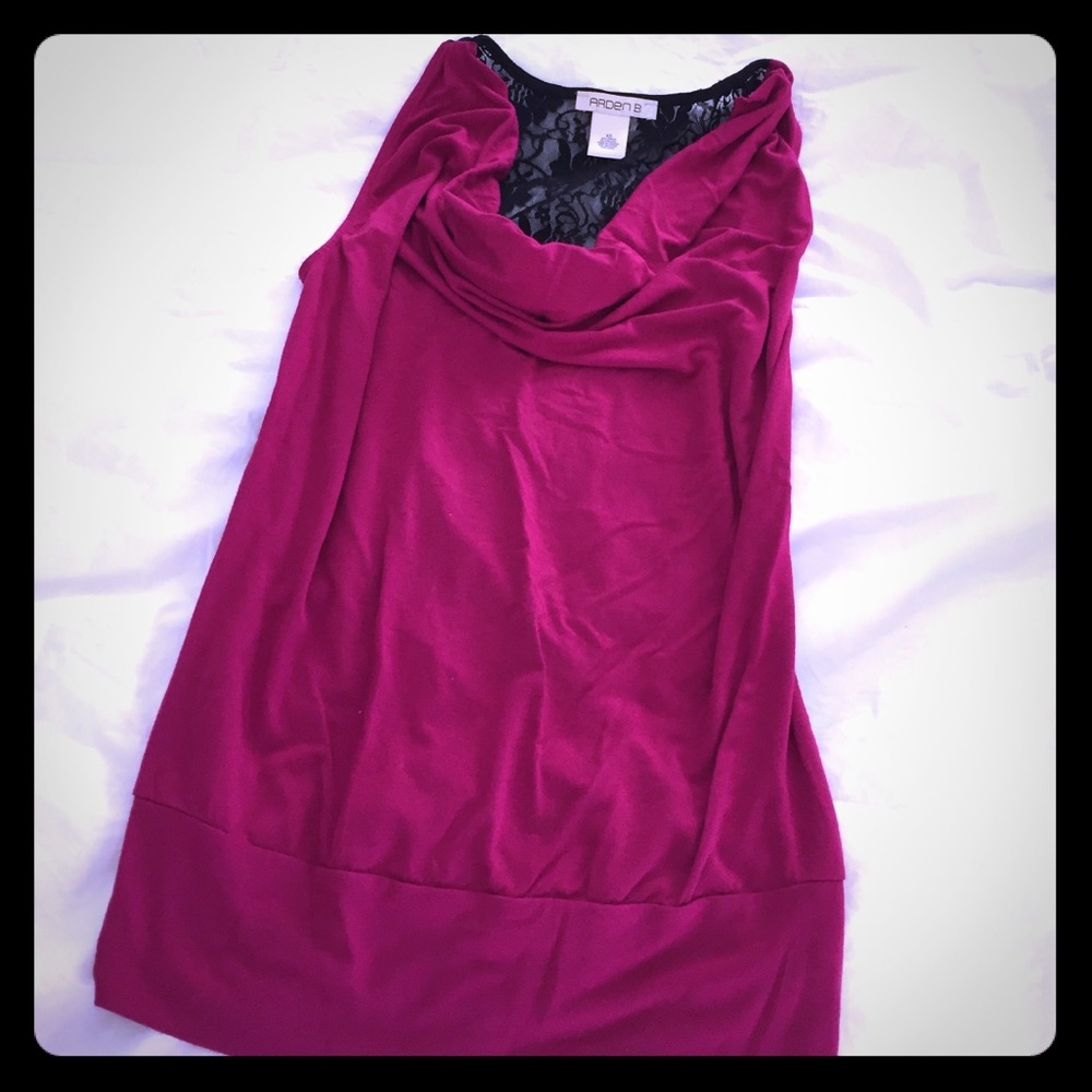 Arden B Dark Pink with Black Lace Back Top