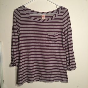Relaxed Scoop Neck Striped Pocket Shirt