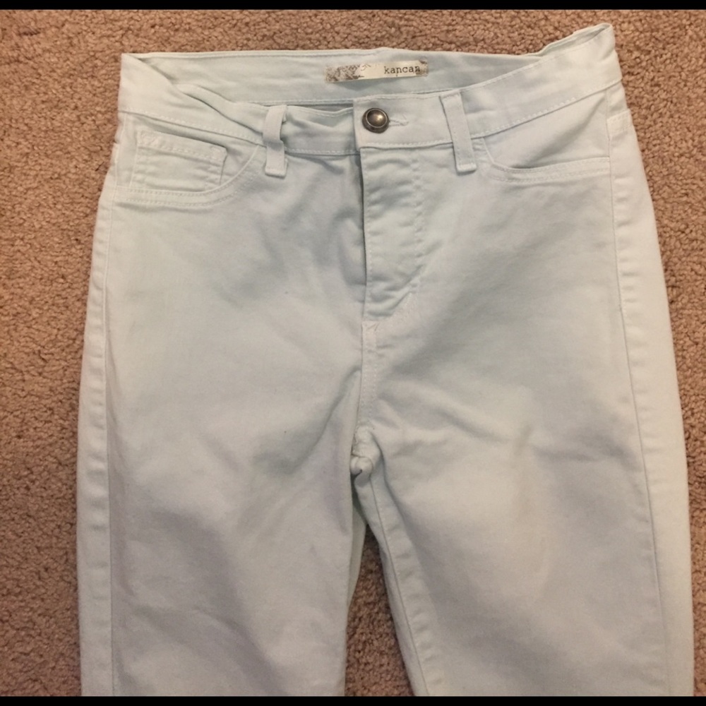 Light aqua/white skinny jeans