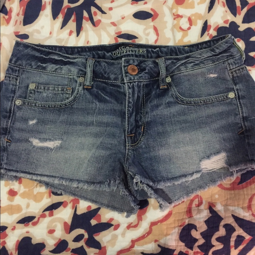 Distressed jean shorts