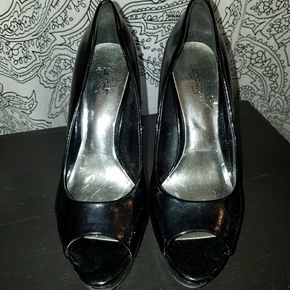 City Streets 'Coco' Black Platform Peep Toe 7 - Picture 2 of 5