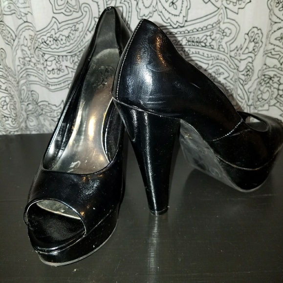 City Streets 'Coco' Black Platform Peep Toe 7 - Picture 3 of 5