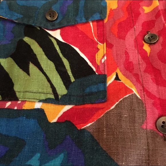 Chico's Bright Tropical Floral Linen 2 Pocket SM 0 - Picture 3 of 4